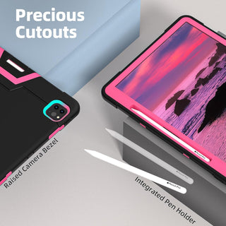 Husa Sigloo pentru iPad Air 13" (2025/2024 M3/M2) si iPad Pro 12.9" – cu Suport Kickstand, Design Robust, Negru + Roz