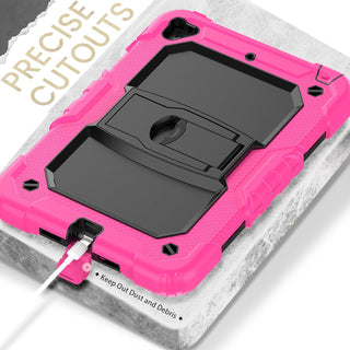 Husa Sigloo pentru iPad 9.7" (iPad 5/6, Air 2, Pro 9.7) – 3 Straturi Protectie, Suport Integrat, Ecran Protejat, Antisoc pentru Copii – Roz cu Negru