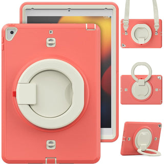 Pachet 360 pentru iPad 9.7" (iPad Air 2, iPad 5/6, iPad Pro 9.7) – Husa Sigloo cu folie inclusa, curea de umar si suport rotativ, Roz cu Crem
