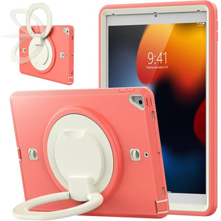 Pachet 360 pentru iPad 9.7" (iPad Air 2, iPad 5/6, iPad Pro 9.7) – Husa Sigloo cu folie inclusa, curea de umar si suport rotativ, Roz cu Crem