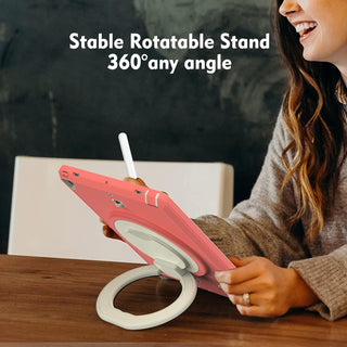 Pachet 360 pentru iPad 9.7" (iPad Air 2, iPad 5/6, iPad Pro 9.7) – Husa Sigloo cu folie inclusa, curea de umar si suport rotativ, Roz cu Crem