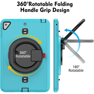 Pachet 360 Sigloo pentru iPad Mini 4/5 (2015/2019), 7.9" – Husa Shockproof Armor cu folie inclusa, curea de umar si suport rotativ, Albastru
