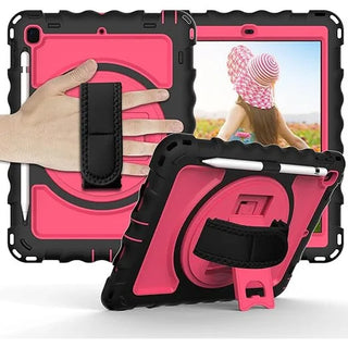 Husa Sigloo 3-in-1 pentru iPad 9.7” / iPad Pro 9.7” (2017/2018) – Protectie Completa, Suport Rotativ, Curea Reglabila, Roz + Negru
