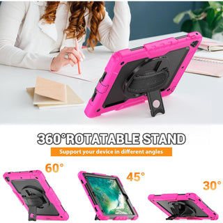 Pachet 360 pentru iPad 9.7" (iPad Air 2, iPad 5/6, iPad Pro 9.7) – Husa Sigloo Shockproof Armor cu folie inclusa, curea de umar si suport rotativ, Roz