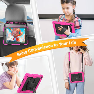 Pachet 360 pentru iPad 9.7" (iPad Air 2, iPad 5/6, iPad Pro 9.7) – Husa Sigloo Shockproof Armor cu folie inclusa, curea de umar si suport rotativ, Roz