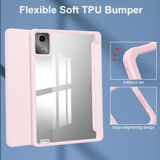 Husa premium pentru Lenovo Tab M11 2024 (TB-330FU/TB-330XU/TB-331FC), 11", Sigloo, interior de piele sintetica, suport Smart Pen, spatele din policarbonat transparent, rezistent la socuri, Pink