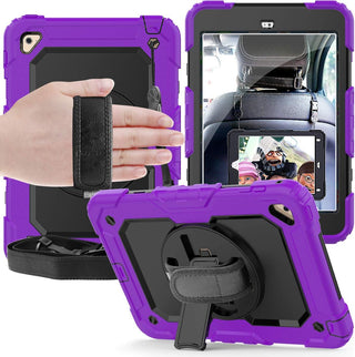 Pachet complet 360› Sigloo: Hus? Shockproof Armor + Folie integrat? pentru Apple iPad 9th/8th/7th Gen (2021/2020/2019), 10.2", cu stand rotativ, suport creion, curea umar, Mov Aprins