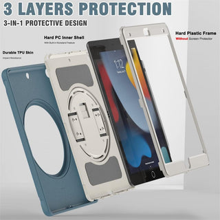 Husa Sigloo, pentru tableta Apple Ipad gen 9/8/7, 10.2 inch, Hybrid 3in1, 360 °protectie, suport smartpen, Stand rotativ, Corner Shockproof, Pine Green