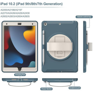 Husa Sigloo, pentru tableta Apple Ipad gen 9/8/7, 10.2 inch, Hybrid 3in1, 360 °protectie, suport smartpen, Stand rotativ, Corner Shockproof, Pine Green