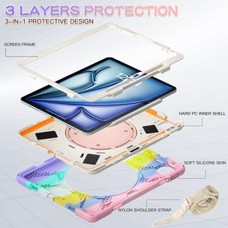 Husa Sigloo pentru iPad Air 13" (2025/2024 M3/M2) si iPad Pro 12.9" – Suport Rotativ, Suport Pencil, – Roz multicolor