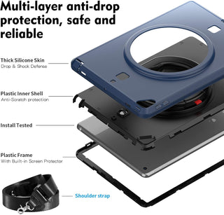 Pachet complet 360° Sigloo: Husă Shockproof Armor + Folie integrată pentru iPad 9/8/7 (2021/2020/2019) 10.2 inch, cu stand rotativ Dark Blue