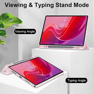Husa premium pentru Lenovo Tab M11 2024 (TB-330FU/TB-330XU/TB-331FC), 11", Sigloo, interior de piele sintetica, suport Smart Pen, spatele din policarbonat transparent, rezistent la socuri, Pink