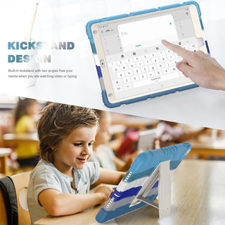Husa Sigloo pentru Apple iPad 9th/8th/7th Gen (2021/2020/2019), 10.2'', Protectie Completa, Stand Buit In, Anti-Soc, Bleu Degrade