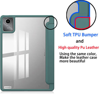 Husa premium pentru Lenovo Tab M11 2024 (TB-330FU/TB-330XU/TB-331FC), 11", Sigloo, interior de piele sintetica, suport Smart Pen, spatele din policarbonat transparent, rezistent la socuri, Pine Green