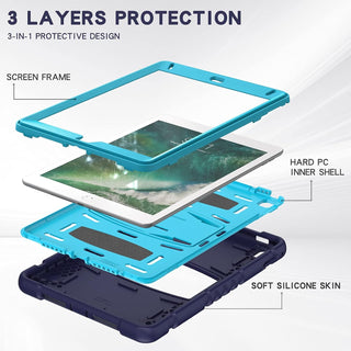 Husa Sigloo pentru Apple iPad 9th/8th/7th Gen (2021/2020/2019), 10.2'', Protectie Completa, Stand Buit In, Anti-Soc, Albastru Inchis