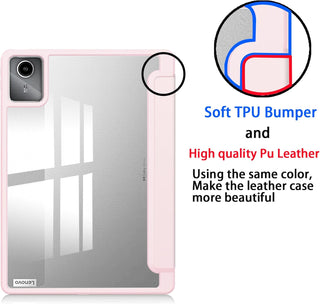 Husa premium pentru Lenovo Tab M11 2024 (TB-330FU/TB-330XU/TB-331FC), 11", Sigloo, interior de piele sintetica, suport Smart Pen, spatele din policarbonat transparent, rezistent la socuri, Pink