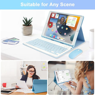 Husa cu tastatura si mouse pentru tableta Samsung Galaxy Tab S10 FE+, 13.1", Sigloo, Albastru, Bluetooth, Magnetic, Protectie completa si stand ajustabil