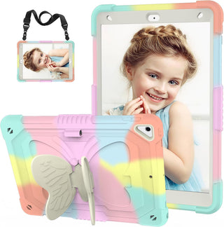 Husa Sigloo pentru Apple iPad 9th/8th/7th Gen (2021/2020/2019), 10.2'', Protectie Completa, Suport Creion, Stand Fluture, Curea Umar, Anti-Soc, Mov Multicolor