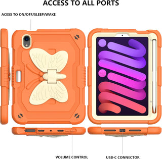 Husa premium Sigloo pentru Apple iPad Mini 7/6 (2024/2021), 8.3", Protectie Completa, Suport Creion, Stand Fluture, Curea Umar, Anti-Soc, Orange