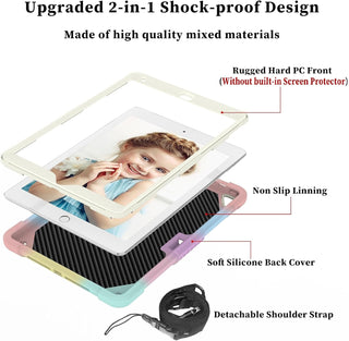 Husa Sigloo pentru Apple iPad 9th/8th/7th Gen (2021/2020/2019), 10.2'', Protectie Completa, Suport Creion, Stand Fluture, Curea Umar, Anti-Soc, Mov Multicolor