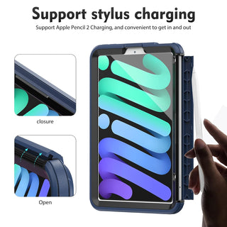 Pachet complet 360ø Sigloo: Hus? Shockproof Armor + Folie integrat? pentru Apple iPad Mini 7/6 (2024/2021), 8.3", cu stand rotativ ?i curea umar, Dark Blue