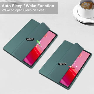 Husa premium pentru Lenovo Tab P12 (TB370FU)/Lenovo Idea Tab Pro(TB-373FU), 12.7'',  Sigloo, suport Smart Pen, spatele din policarbonat transparent, rezistent la socuri, Pine Green