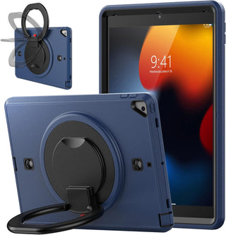 Pachet complet 360° Sigloo: Husă Shockproof Armor + Folie integrată pentru iPad 9/8/7 (2021/2020/2019) 10.2 inch, cu stand rotativ Dark Blue
