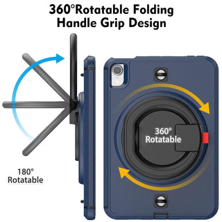 Pachet complet 360ø Sigloo: Hus? Shockproof Armor + Folie integrat? pentru Apple iPad Mini 7/6 (2024/2021), 8.3", cu stand rotativ ?i curea umar, Dark Blue