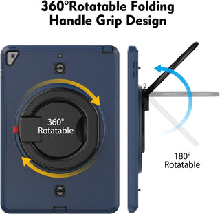 Pachet complet 360° Sigloo: Husă Shockproof Armor + Folie integrată pentru iPad 9/8/7 (2021/2020/2019) 10.2 inch, cu stand rotativ Dark Blue