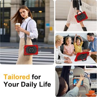 Husa Sigloo pentru Samsung Galaxy Tab A 8.0" 2019 (SM-T290/T295), Carcasa 3 Straturi, Suport 360°, Curea de Umar, Protectie Antisoc, Rosu