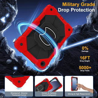 Husa Sigloo pentru Samsung Galaxy Tab A 8.0" 2019 (SM-T290/T295), Carcasa 3 Straturi, Suport 360°, Curea de Umar, Protectie Antisoc, Rosu