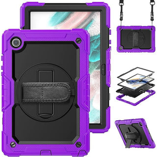 Pachet complet 360° Sigloo pentru Samsung Galaxy Tab A 8.0" 2019 (SM-T290/T295) – Husa Shockproof, Curea de Umar, Maner Rotativ, Folie Inclusa, Mov