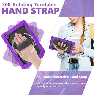 Pachet complet 360° Sigloo pentru Samsung Galaxy Tab A 8.0" 2019 (SM-T290/T295) – Husa Shockproof, Curea de Umar, Maner Rotativ, Folie Inclusa, Mov