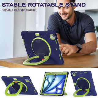 Husa Sigloo pentru iPad Air 13" (2025/2024 M3/M2) si iPad Pro 12.9" – Suport Rotativ, Suport Pencil, Curea Umar – Bleumarin + Verde