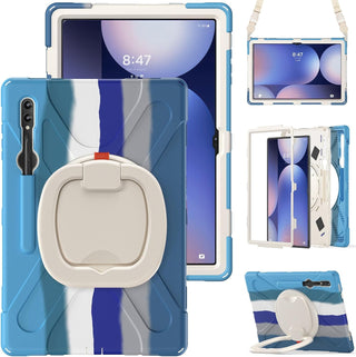 Husa pentru tableta Samsung Galaxy Tab S8 Plus, S7 FE, S7 Plus, Sigloo, Rezistenta la Socuri, cu Suport Rotativ 360°, Curea de Mana/Umar, Protectie Completa – Albastru