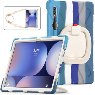 Husa pentru tableta Samsung Galaxy Tab S8 Plus, S7 FE, S7 Plus, Sigloo, Rezistenta la Socuri, cu Suport Rotativ 360°, Curea de Mana/Umar, Protectie Completa – Albastru