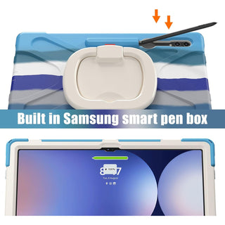 Husa pentru tableta Samsung Galaxy Tab S8 Plus, S7 FE, S7 Plus, Sigloo, Rezistenta la Socuri, cu Suport Rotativ 360°, Curea de Mana/Umar, Protectie Completa – Albastru