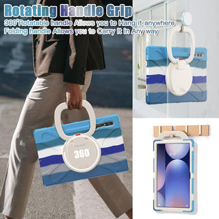 Husa pentru tableta Samsung Galaxy Tab S8 Plus, S7 FE, S7 Plus, Sigloo, Rezistenta la Socuri, cu Suport Rotativ 360°, Curea de Mana/Umar, Protectie Completa – Albastru