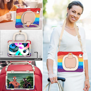 Husa reziztenta pentru iPad Air 10.9" (Gen. 5/4) si iPad Pro 11" (Gen. 1–4), Carcasa rezistenta 3-in-1, Suport 360°, Curea mana, Rosu multicolor