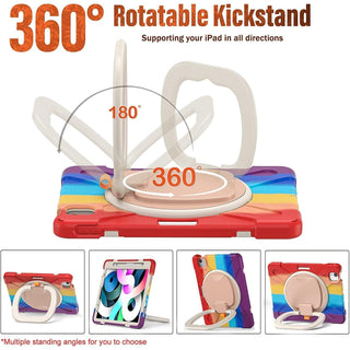 Husa reziztenta pentru iPad Air 10.9" (Gen. 5/4) si iPad Pro 11" (Gen. 1–4), Carcasa rezistenta 3-in-1, Suport 360°, Curea mana, Rosu multicolor