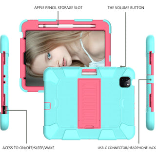 Husa premium Sigloo pentru Apple iPad Air 11, Air 5, Air 4, (11/10.9 Inch) – Protectie Completa, suport rabatabil, verede cu detalii roz