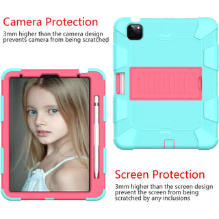 Husa premium Sigloo pentru Apple iPad Air 11, Air 5, Air 4, (11/10.9 Inch) – Protectie Completa, suport rabatabil, verede cu detalii roz