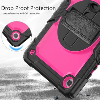 Pachet 360 pentru Samsung Galaxy Tab A7 Lite(SM-T220/T225), 8.7", Sigloo, husa cu folie de protectie si curea de umar, suport 360, negru cu roz