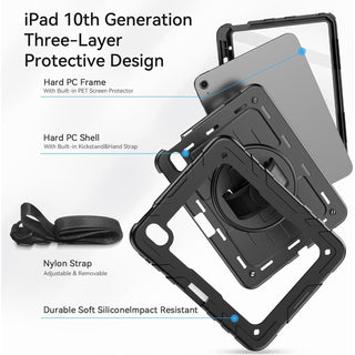 Husa Sigloo pentru iPad Pro 11" (2024, Gen. 5) – Protectie militara antisoc, Stand 360°, Curea de mana si umar, Negru