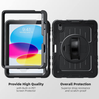 Husa Sigloo pentru iPad Pro 11" (2024, Gen. 5) – Protectie militara antisoc, Stand 360°, Curea de mana si umar, Negru