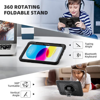 Husa Sigloo pentru iPad Pro 11" (2024, Gen. 5) – Protectie militara antisoc, Stand 360°, Curea de mana si umar, Negru