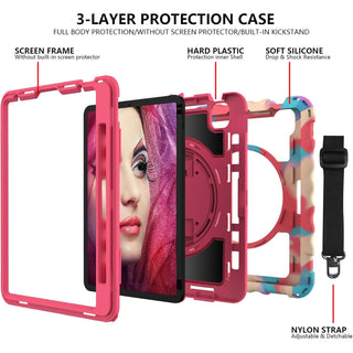 Husa rezistenta pentru iPad Pro 11" (2024, Gen. 5) – Protectie militara antisoc, Stand 360°, Curea de mana si umar, Armi multicolor