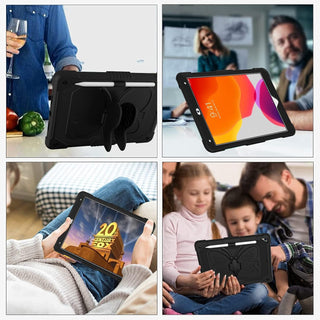 Husa Sigloo pentru iPad 9.7" (iPad 5/6, Air 2, Pro 9.7) cu Suport Aripi de Fluture, Suport Creion, Protectie Rigida Antisoc – Negru