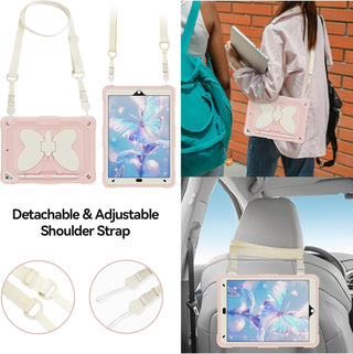 Husa Sigloo pentru iPad 9.7" (iPad 5/6, Air 2, Pro 9.7) cu Suport Aripi de Fluture, Suport Creion, Protectie Rigida Antisoc – Roz