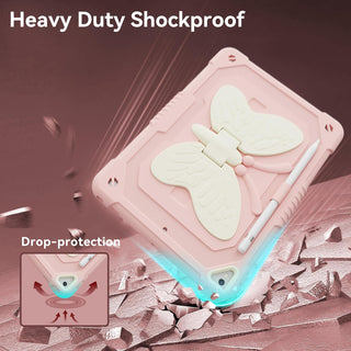 Husa Sigloo pentru iPad 9.7" (iPad 5/6, Air 2, Pro 9.7) cu Suport Aripi de Fluture, Suport Creion, Protectie Rigida Antisoc – Roz